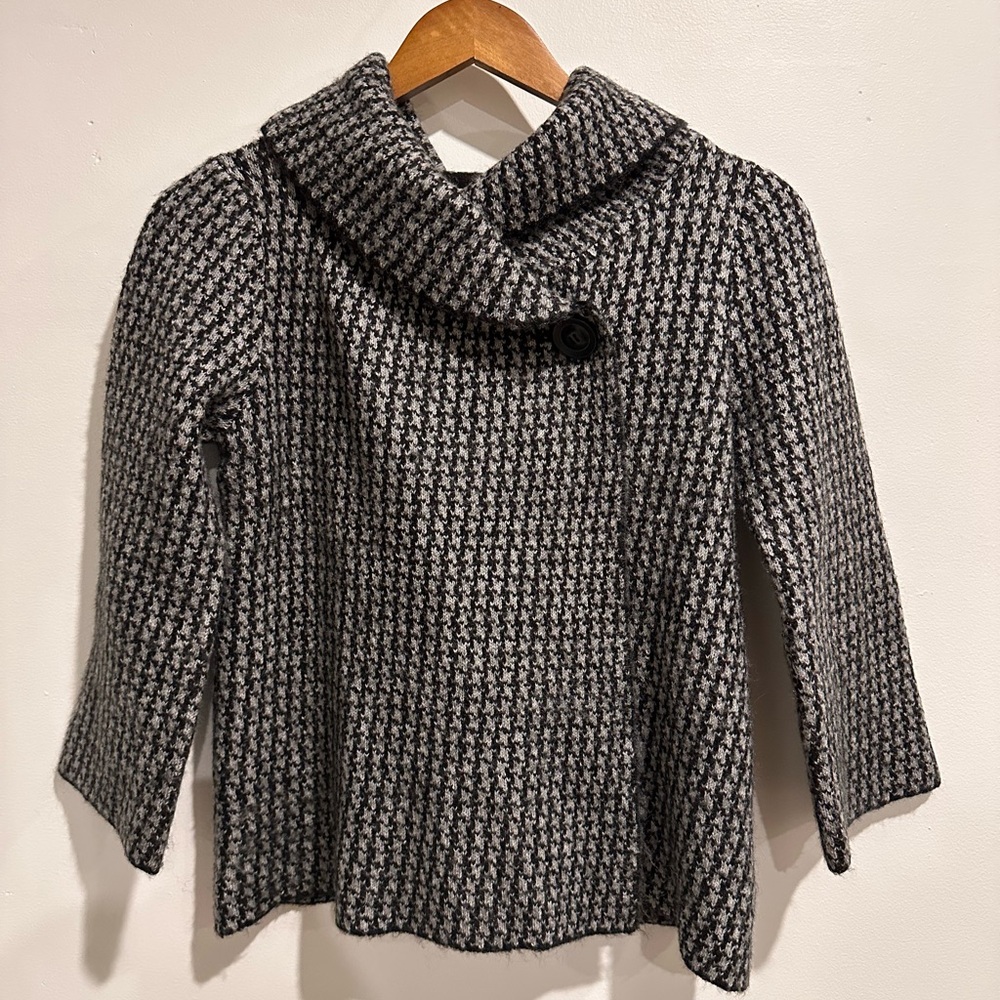 MAX STUDIO Houndstooth Collared Wool Blend Elegant Cardigan Size S‎